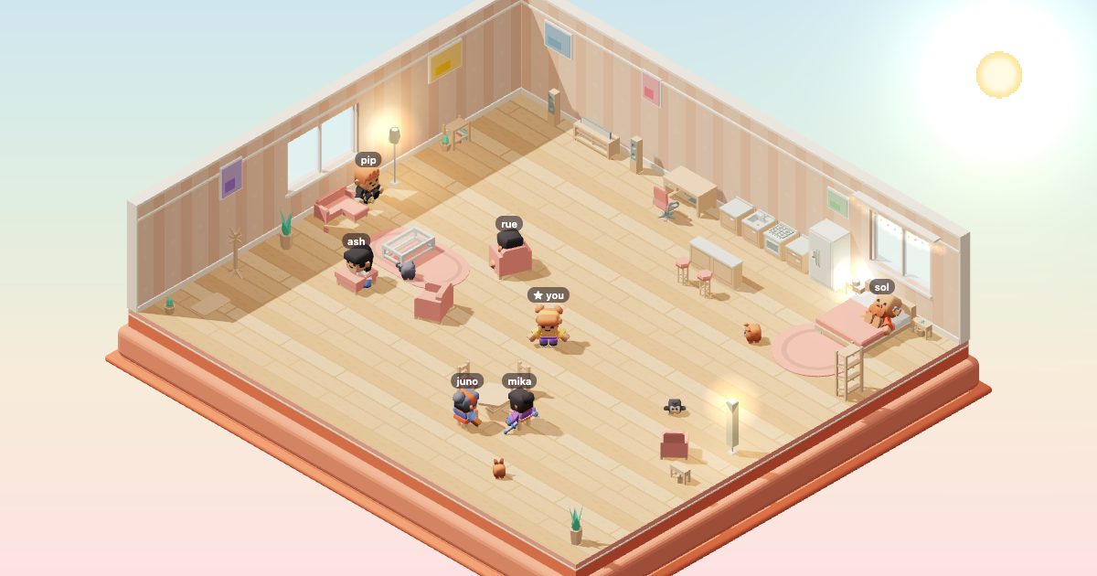A cosy isometric ComfyChat room